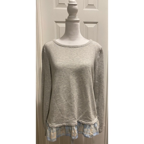 Vineyard Vines Grey & Blue Plaid Ruffle Sweatshirt - Picture 3 of 4